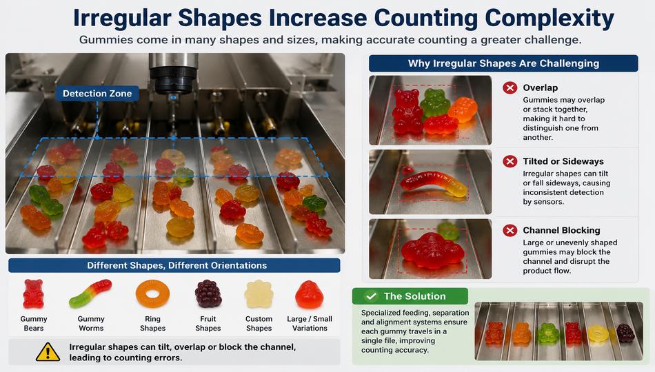 irregular gummy shapes increase counting complexity