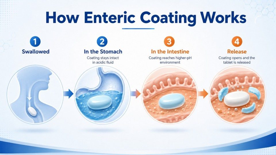 How enteric coating remains intact in the stomach and releases in the intestine