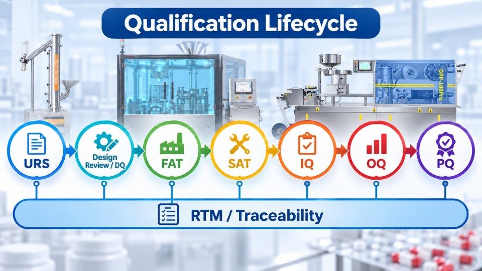 URS traceability from design review and FAT SAT to IQ OQ PQ qualification