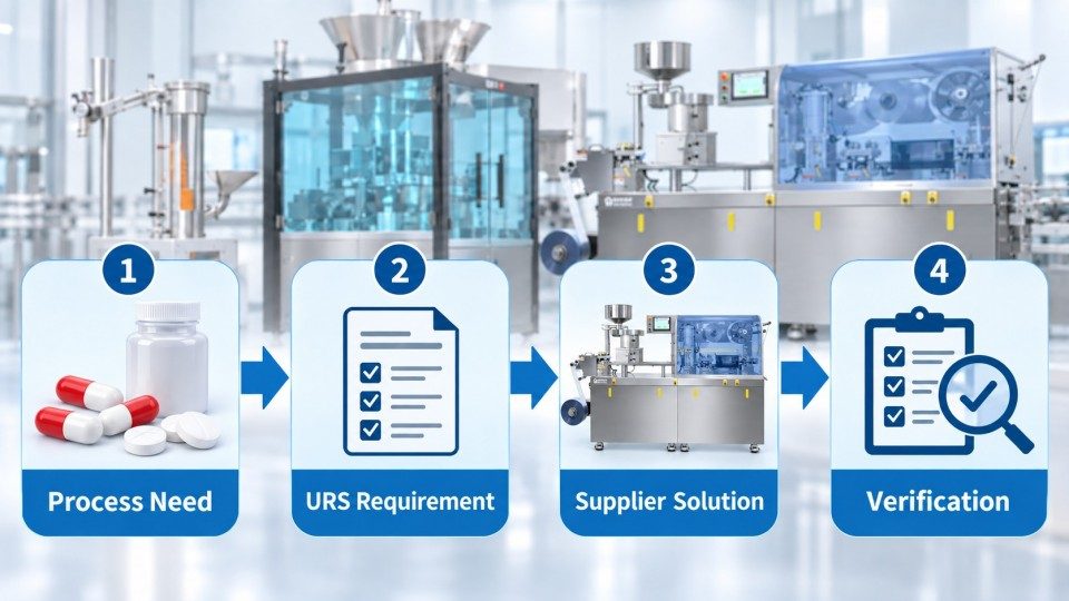 Pharmaceutical equipment URS workflow from process need to supplier solution and verification